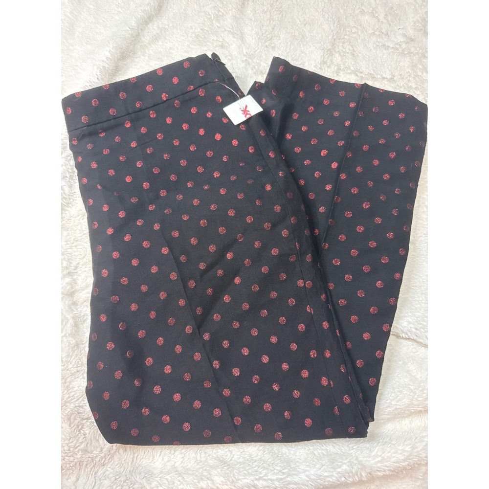 Talbots Dress Pants Women 14 Black New Red Metallic Polka Dot Holiday Trousers